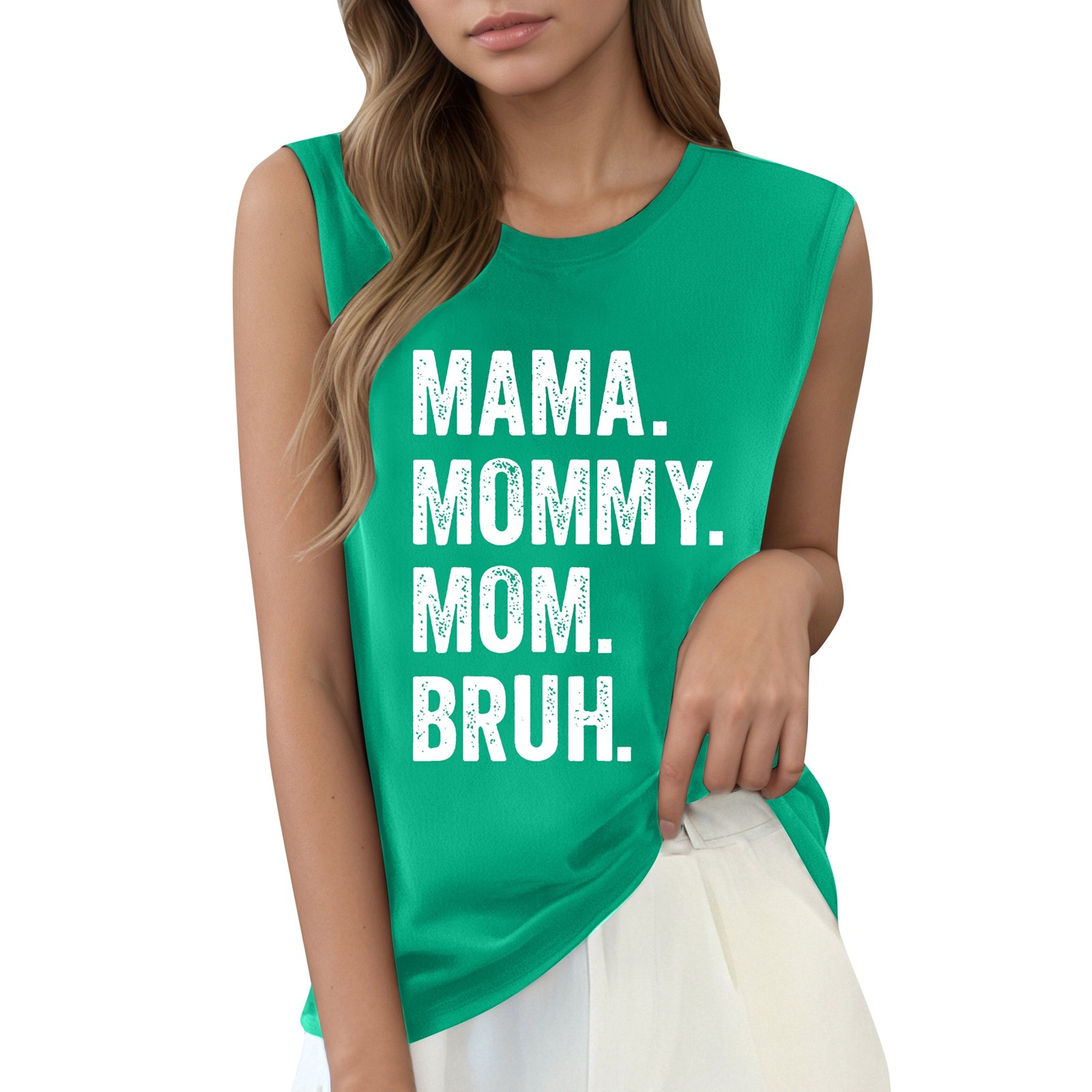 thumbnail image 1 of Camiseta sin mangas con estampado de letras para mujer: camiseta informal de verano con diseño moderno, versátil con vaqueros, fácil de cuidar, 1 of 4